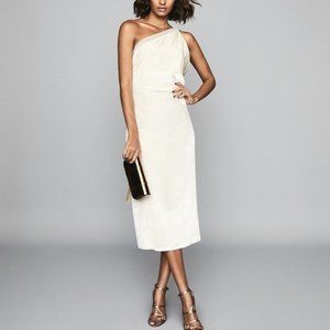 Reiss Eden Velvet Silk One Shoulder Dress, Ivory